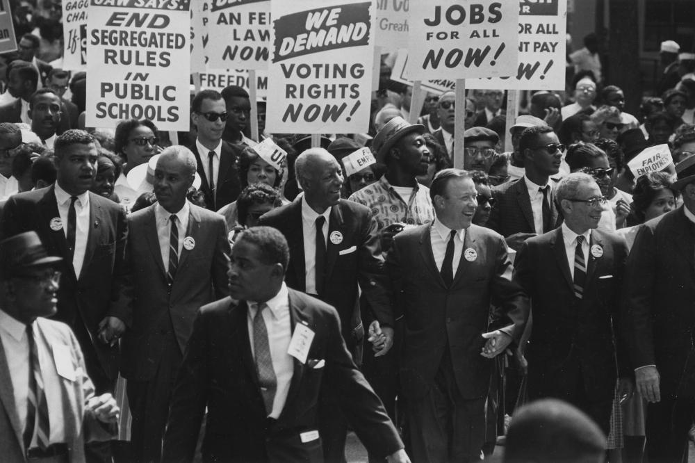 A. Philip Randolph (center) leads the 1963 March on Washington for Jobs and Freedom