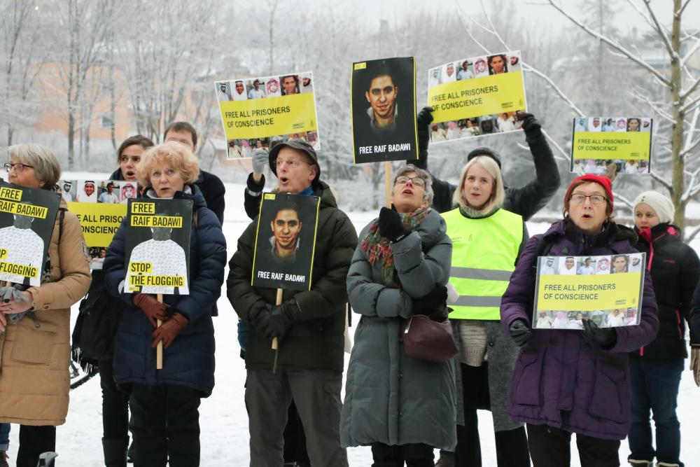 Amnesty International Norway demonstration for Raef Badawi in 2017