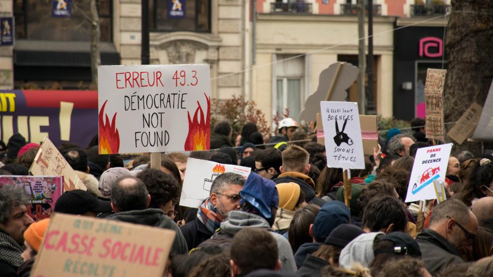 A demonstration against the pension reforms of Emmanuel Macron