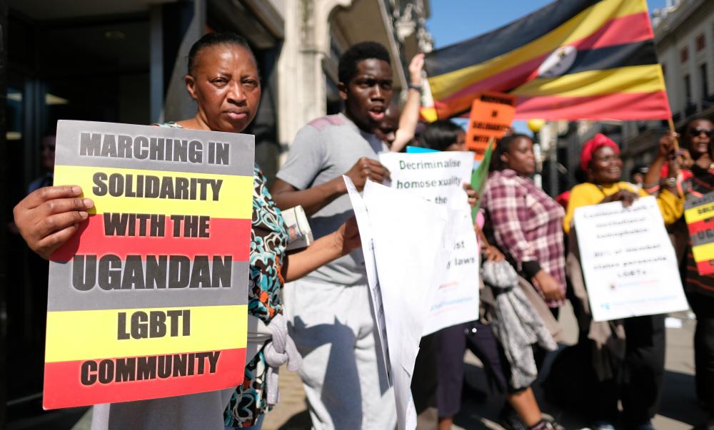 LGBT protesters gathered in London in April 2018 to protest the refusal of the Commonwealth Conference to deal with the issue of laws across most member countries criminalizing gay rights.