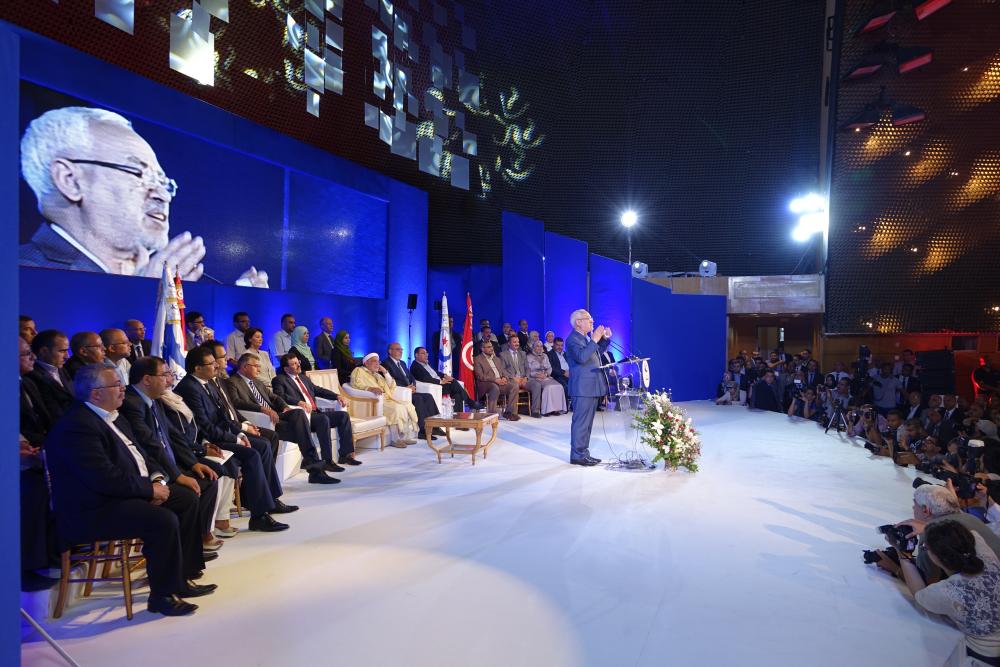 Rached Ghannouchi addresses Ennahda's 2014 conference ahead of free elections for the National Assembly