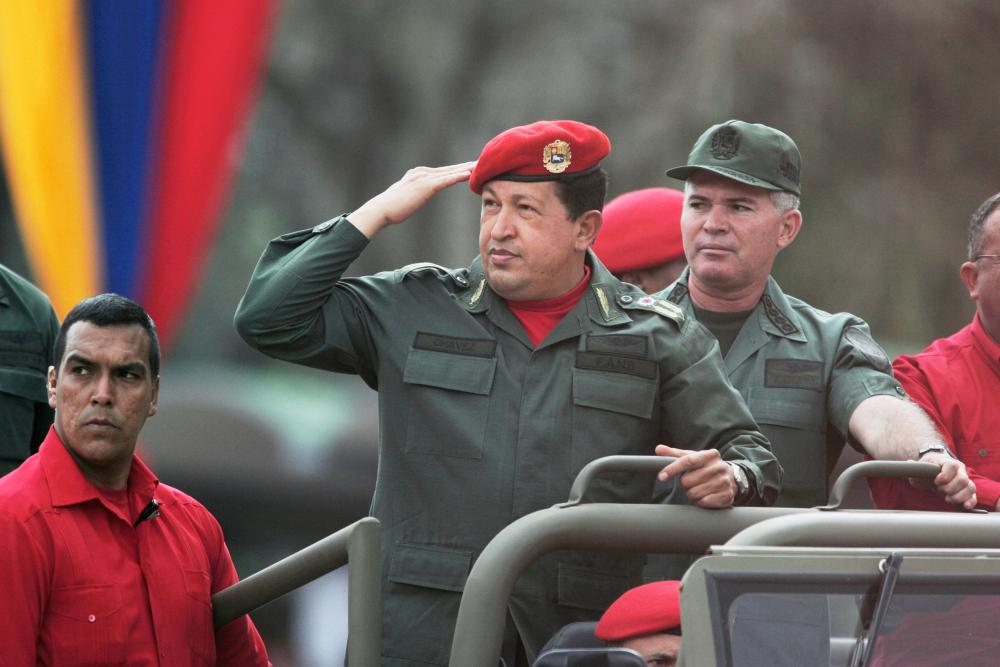 Former Venezuelan President Hugo Chávez at a military parade in Caracas, Venezuela