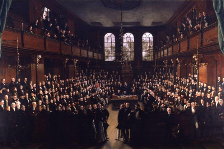 The first House of Commons meeting in 1833 after the Reform Act, which expanded representation. Painting by Sir George Hayter.