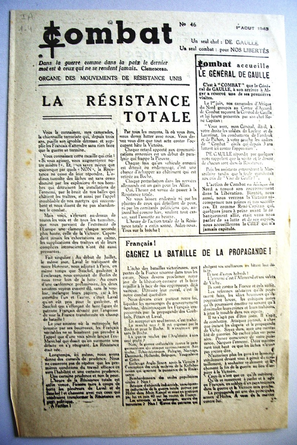 An issue of Combat, the clandestine publication of the united French Resistance during World War II.