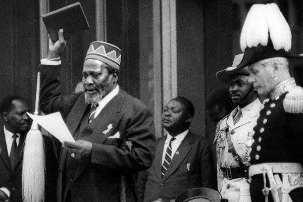 Jomo Kenyatta taking the oath of office in 1963